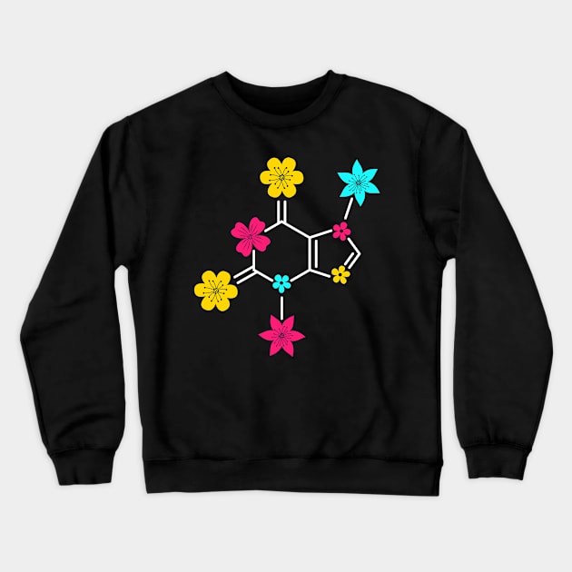 Theobromine Molecule and Flowers Romantic Chocolate Lover Crewneck Sweatshirt by Teeziner